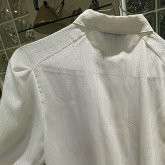 Vintage JAC DALE IVORY BLOUSE with SILVER THREAD Dressy Long Sleeve, Button-Down - Picture 16 of 16